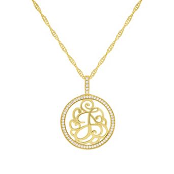 PRIMROSE Cubic Zirconia Initial Coin Pendant Necklace