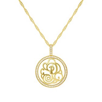 PRIMROSE Cubic Zirconia Initial Coin Pendant Necklace