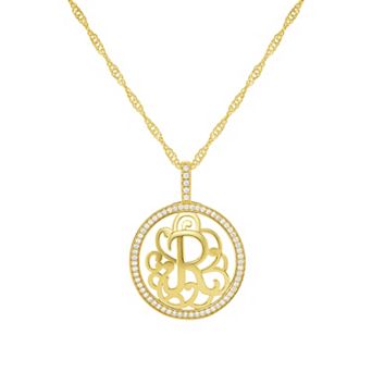 PRIMROSE Cubic Zirconia Initial Coin Pendant Necklace