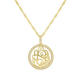 PRIMROSE Cubic Zirconia Initial Coin Pendant Necklace