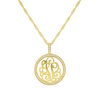 PRIMROSE Cubic Zirconia Initial Coin Pendant Necklace
