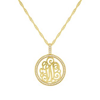 PRIMROSE Cubic Zirconia Initial Coin Pendant Necklace