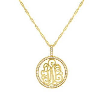 PRIMROSE Cubic Zirconia Initial Coin Pendant Necklace