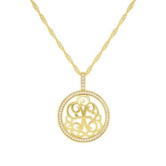 PRIMROSE Cubic Zirconia Initial Coin Pendant Necklace