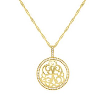 PRIMROSE Cubic Zirconia Initial Coin Pendant Necklace
