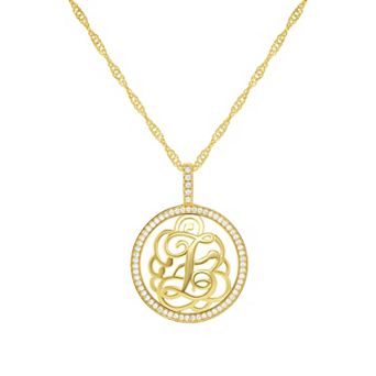 PRIMROSE Cubic Zirconia Initial Coin Pendant Necklace