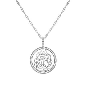 PRIMROSE Cubic Zirconia Initial Coin Pendant Necklace