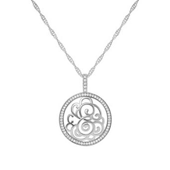 PRIMROSE Cubic Zirconia Initial Coin Pendant Necklace