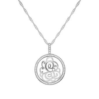 PRIMROSE Cubic Zirconia Initial Coin Pendant Necklace