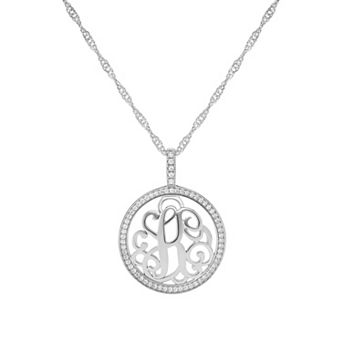 PRIMROSE Cubic Zirconia Initial Coin Pendant Necklace