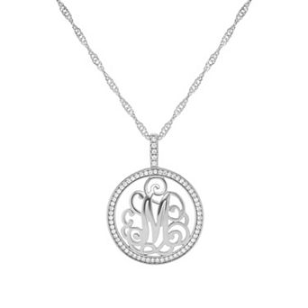 PRIMROSE Cubic Zirconia Initial Coin Pendant Necklace