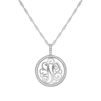 PRIMROSE Cubic Zirconia Initial Coin Pendant Necklace