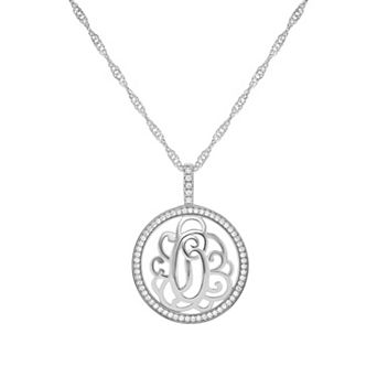 PRIMROSE Cubic Zirconia Initial Coin Pendant Necklace