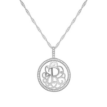 PRIMROSE Cubic Zirconia Initial Coin Pendant Necklace