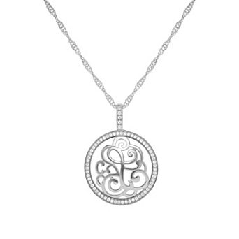 PRIMROSE Cubic Zirconia Initial Coin Pendant Necklace