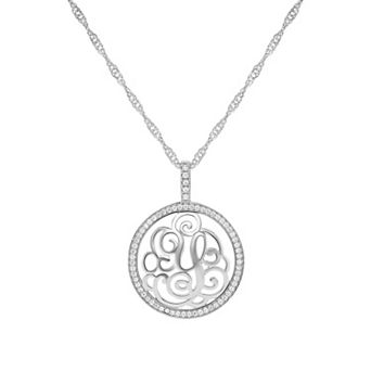 PRIMROSE Cubic Zirconia Initial Coin Pendant Necklace