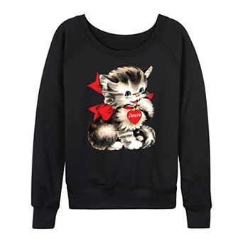 Women's Amore Vintage Valentine's Kitten French Terry Long Sleeve Tee