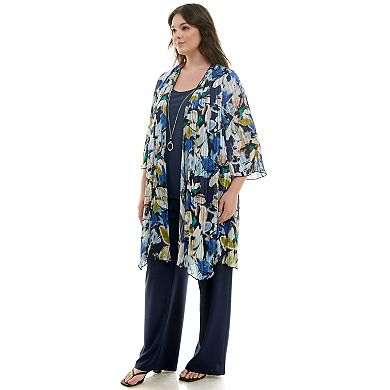 Plus Size Luxology 3-pc. Kimono Cardigan, Tank Top & Pant Set