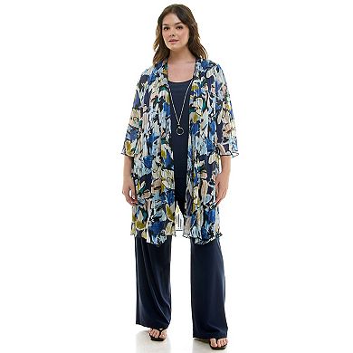 Plus Size Luxology 3-pc. Kimono Cardigan, Tank Top & Pant Set