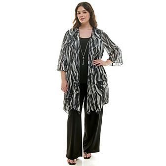 Plus Size Luxology 3 pc Kimono Cardigan, Tank Top & Pant Set