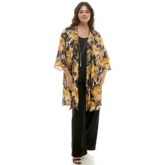 Plus Size Luxology 3 pc Kimono Cardigan, Tank Top & Pant Set