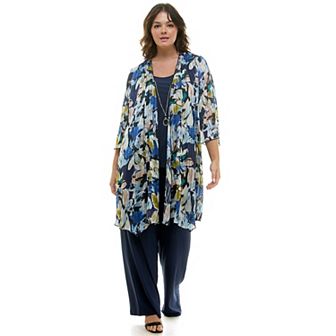 Plus Size Luxology 3 pc Kimono Cardigan, Tank Top & Pant Set