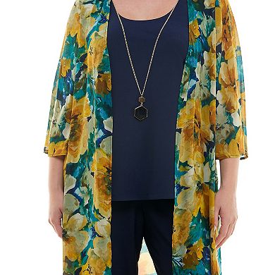 Plus Size Luxology 3-Piece Long Cardigan, Tank Top & Pants Set