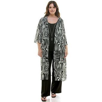 Plus Size Luxology 3 pc Long Cardigan, Tank Top & Pants Set