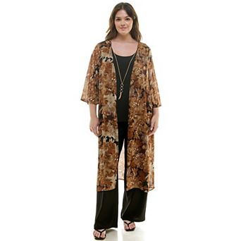 Plus Size Luxology 3 pc Long Cardigan, Tank Top & Pants Set