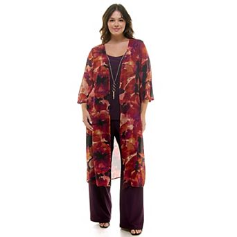 Plus Size Luxology 3 pc Long Cardigan, Tank Top & Pants Set