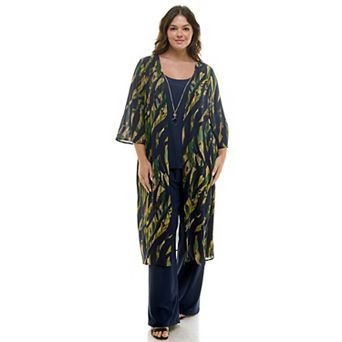 Plus Size Luxology 3 pc Long Cardigan, Tank Top & Pants Set