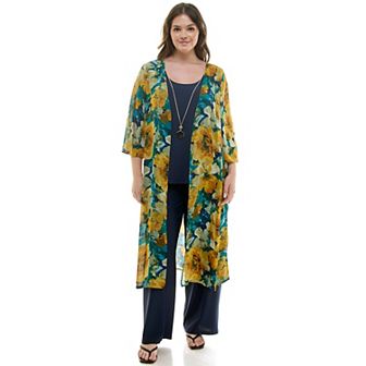 Plus Size Luxology 3 pc Long Cardigan, Tank Top & Pants Set
