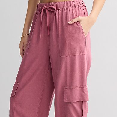 Juniors' Vanilla Star Linen Cargo Pants