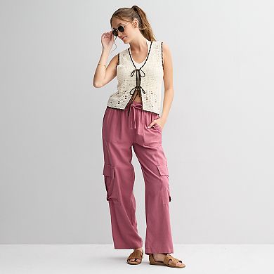 Juniors' Vanilla Star Linen Cargo Pants