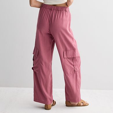 Juniors' Vanilla Star Linen Cargo Pants