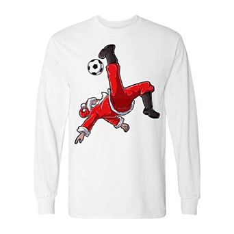 Men's Christmas Santa Soccer Football Long Sleeve Graphic Tee