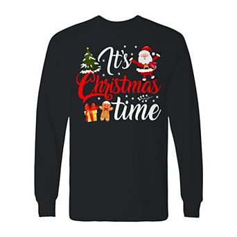 Men's Christmas Santa Tree Time Long Sleeve Graphic Tee