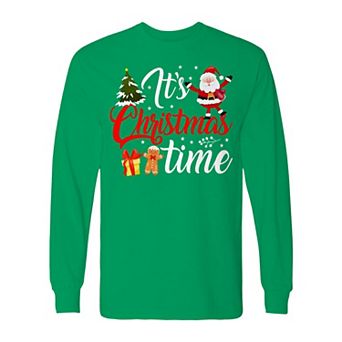 Men's Christmas Santa Tree Time Long Sleeve Graphic Tee