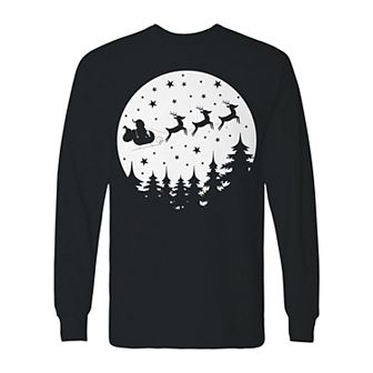 Men's Vector Christmas Moon Long Sleeve Graphic Tee
