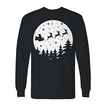 Men's Vector Christmas Moon Long Sleeve Graphic Tee