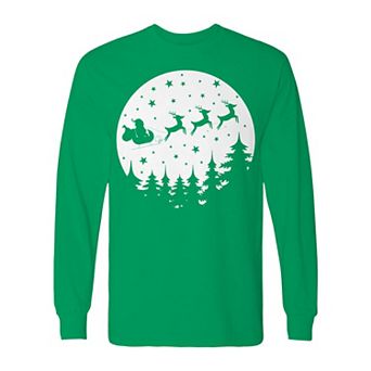 Men's Vector Christmas Moon Long Sleeve Graphic Tee