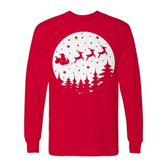 Men's Vector Christmas Moon Long Sleeve Graphic Tee