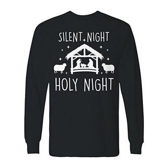 Men's Christmas Silent Night Holy Night Long Sleeve Graphic Tee