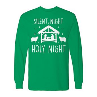Men's Christmas Silent Night Holy Night Long Sleeve Graphic Tee
