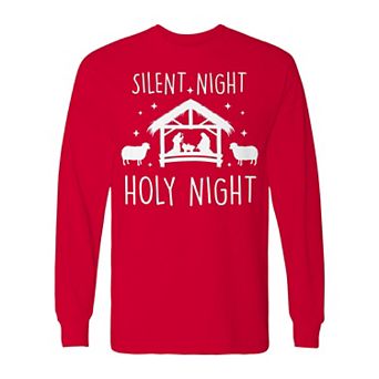 Men's Christmas Silent Night Holy Night Long Sleeve Graphic Tee