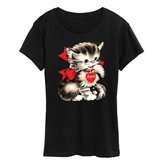 Women's Amore Vintage Valentine's Kitten Graphic Tee