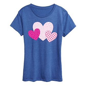 Women's Pink Retro Patterned Hearts Graphic Tee