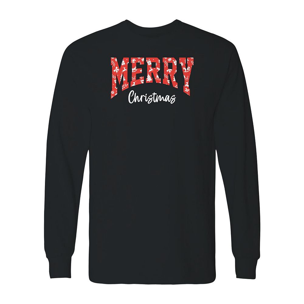 Men's Merry Christmas Texture Long Sleeve Graphic Tee