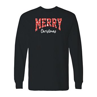 Men's Merry Christmas Texture Long Sleeve Graphic Tee