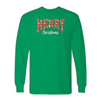 Men's Merry Christmas Texture Long Sleeve Graphic Tee